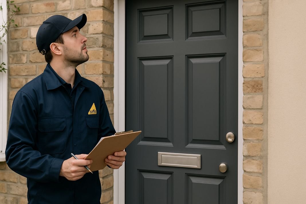 A photo of a gas safe registered engineer trying to get access to a property for an inspection but the door is unanswered - Landlord Building Certificates London