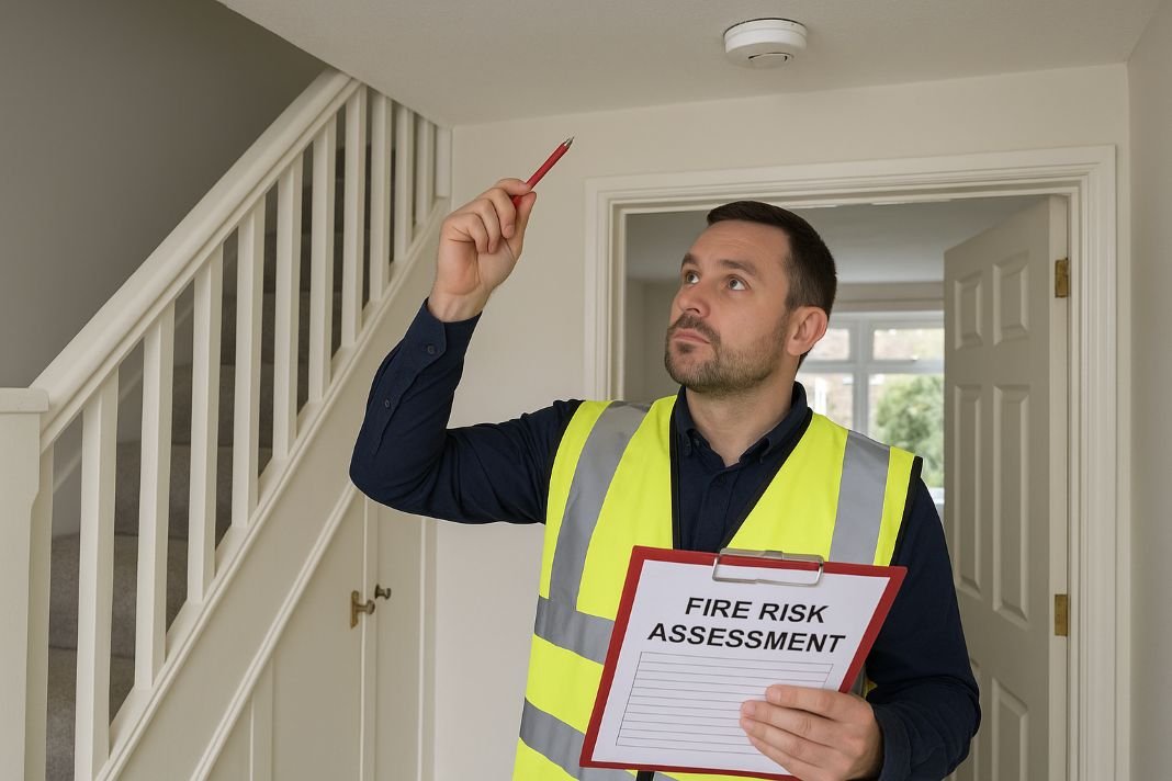 photo of a professional fire risk assessment taking place in a residential property in the uk
