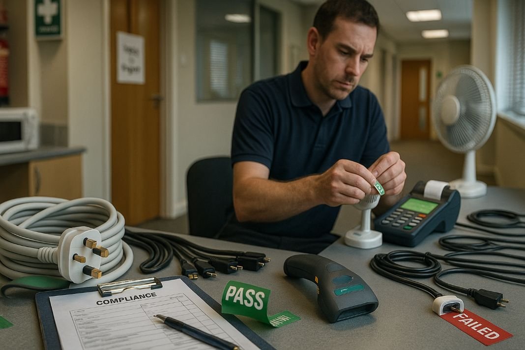 an ai photo of pat testing taking place in an office