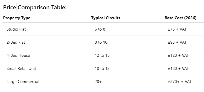 EICR Price Comparison Table
