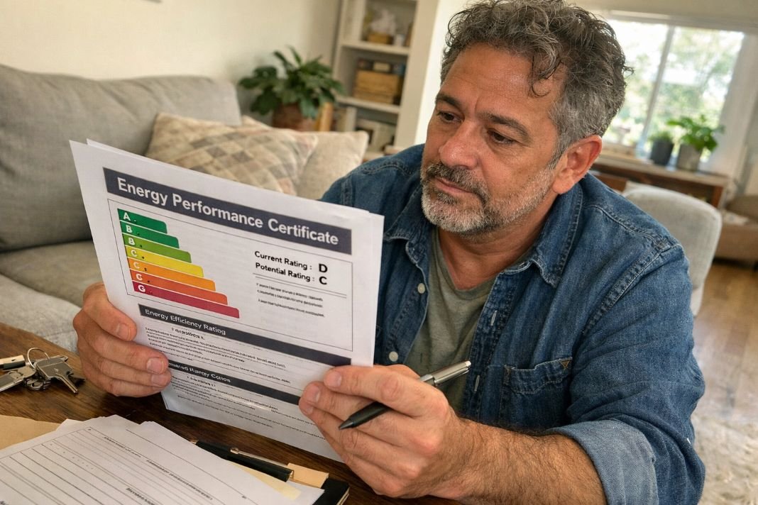 An illustrative image of a landlord reviewing property documents An illustrative image of a landlord reviewing property documents