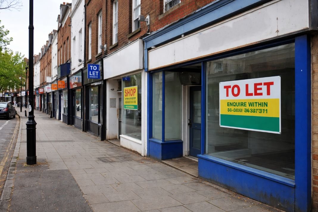 An illustrative image of a street view with commercial units showing letting signs