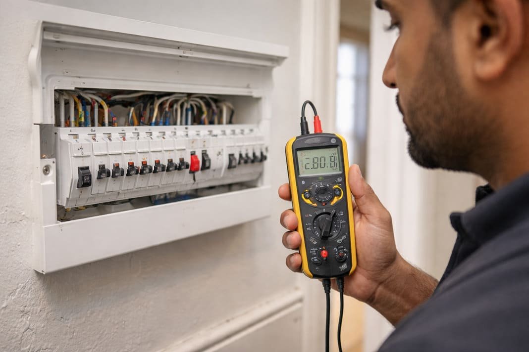 Electrician London consumer unit inspection and electrical safety testing service for EICR compliance and certification – Illustr