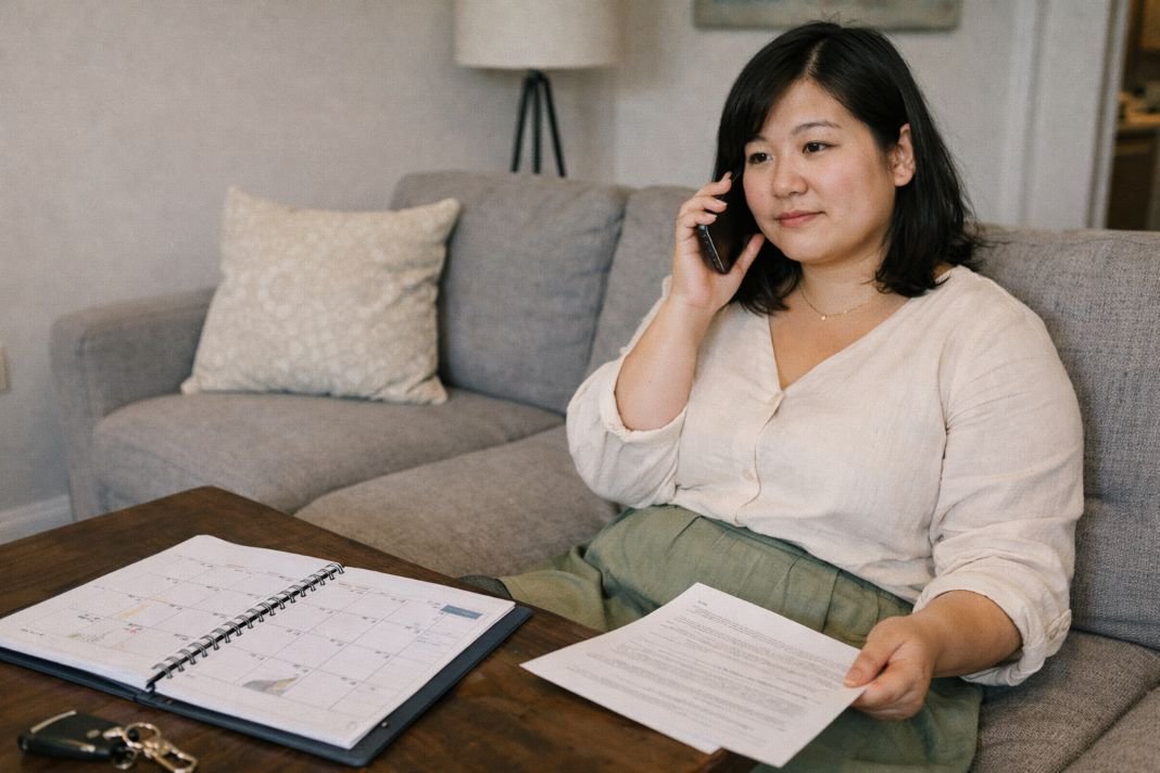 An illustrative image of a landlord standing in a rental property living room
